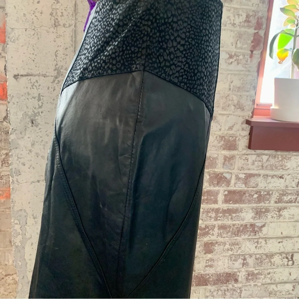 Winlit Womens Black Leather High Waisted Vintage Skirt Deadstock Size 9/10 - Picture 5 of 12